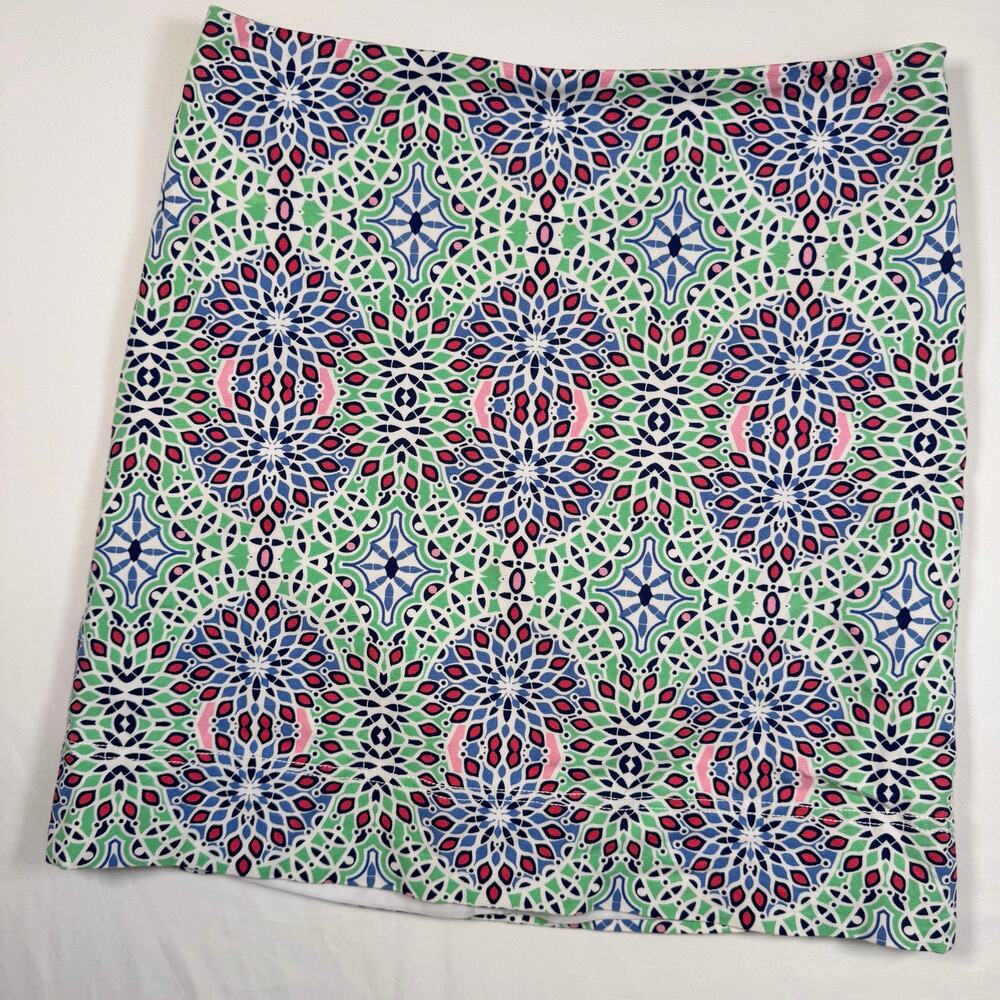 Talbots Women’s 8P Geometric A-Line Skirt Stretch Cotton Green Lined Lightweight